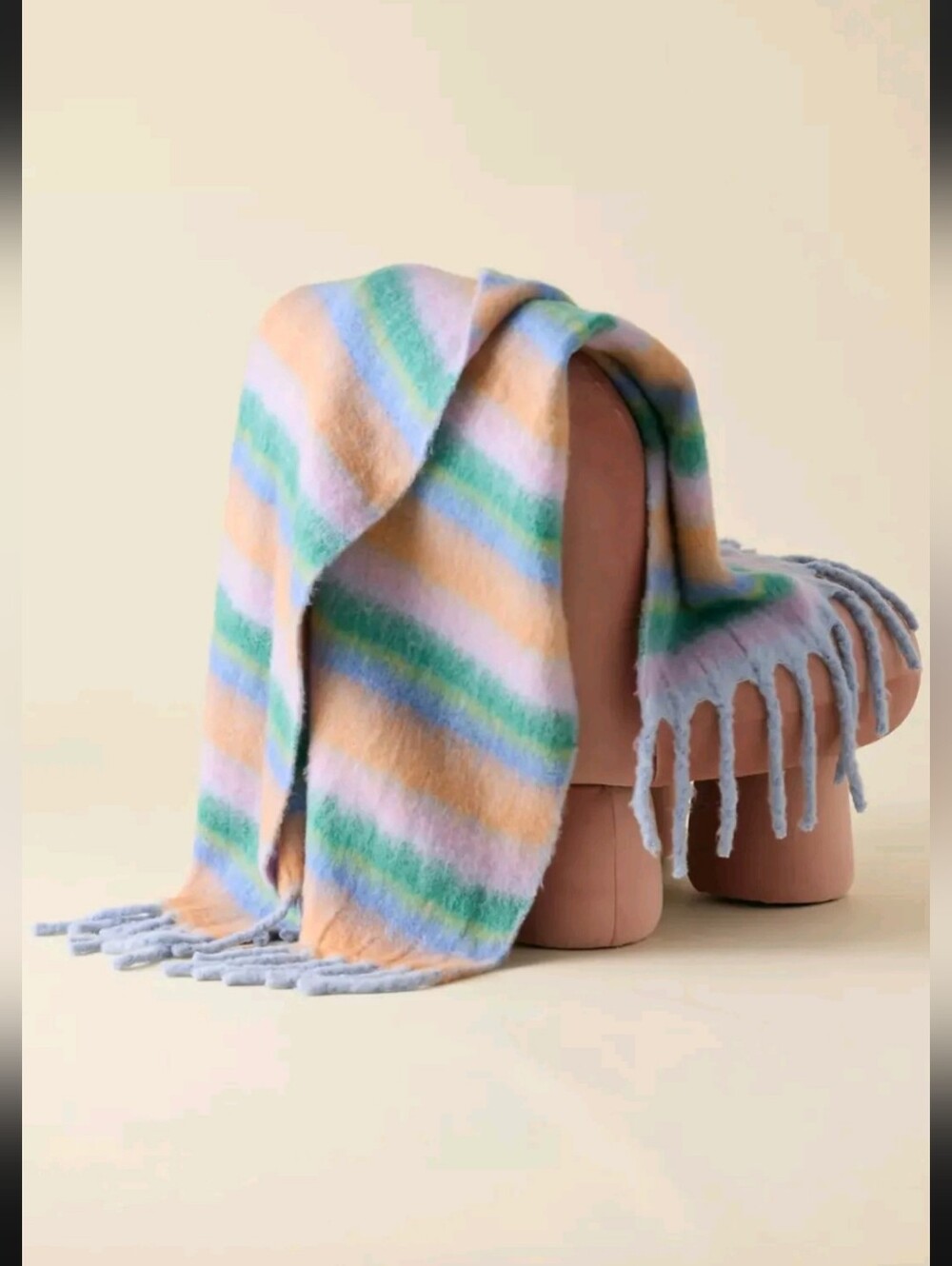 NWT! Urban Outfitters, Monroe Faux Mohair Throw Blanket, Pink/teal Stripe Multi